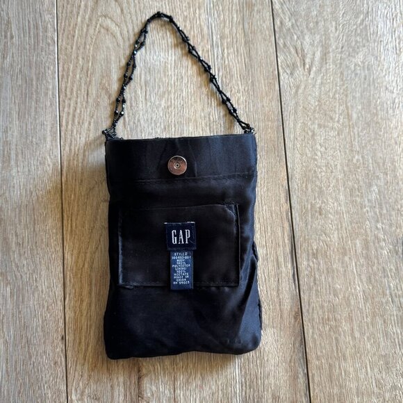 Vintage Y2K GAP Black Beaded Chiffon Satin Whimsigoth Black Tie Evening Mini Bag - Picture 9 of 10